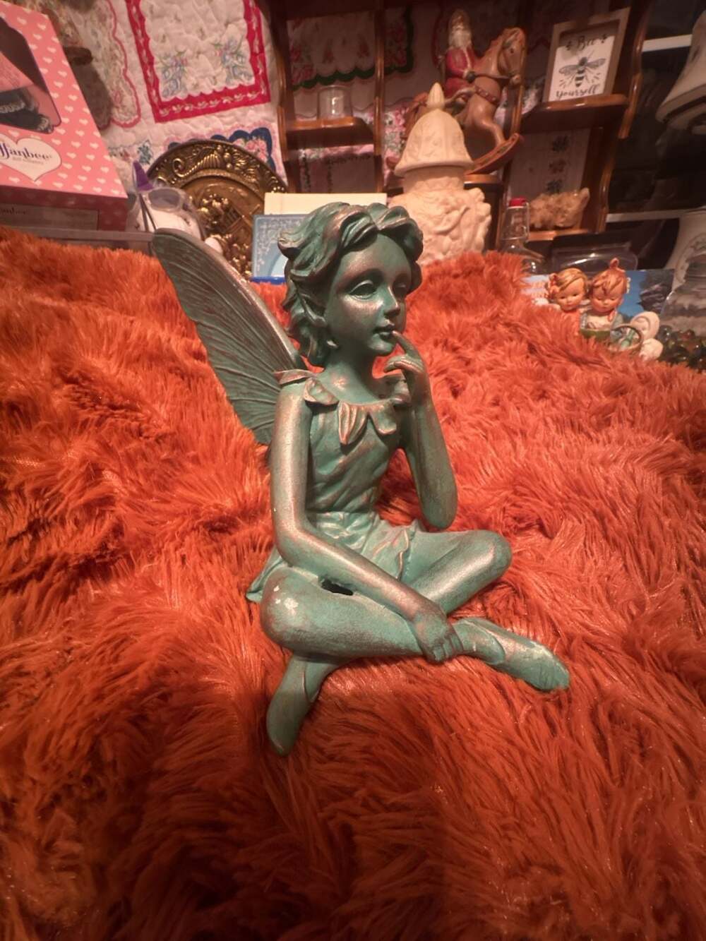 Design Toscano Fannie The Fairy Sitting Statue Green Bronze Patina
